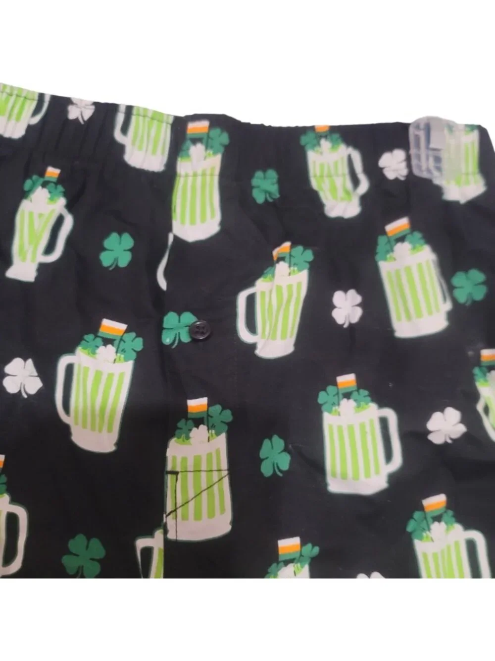 Saint Patricks Day S Beer Mug & Shamrock Print Black Cotton Mens Boxer Shorts